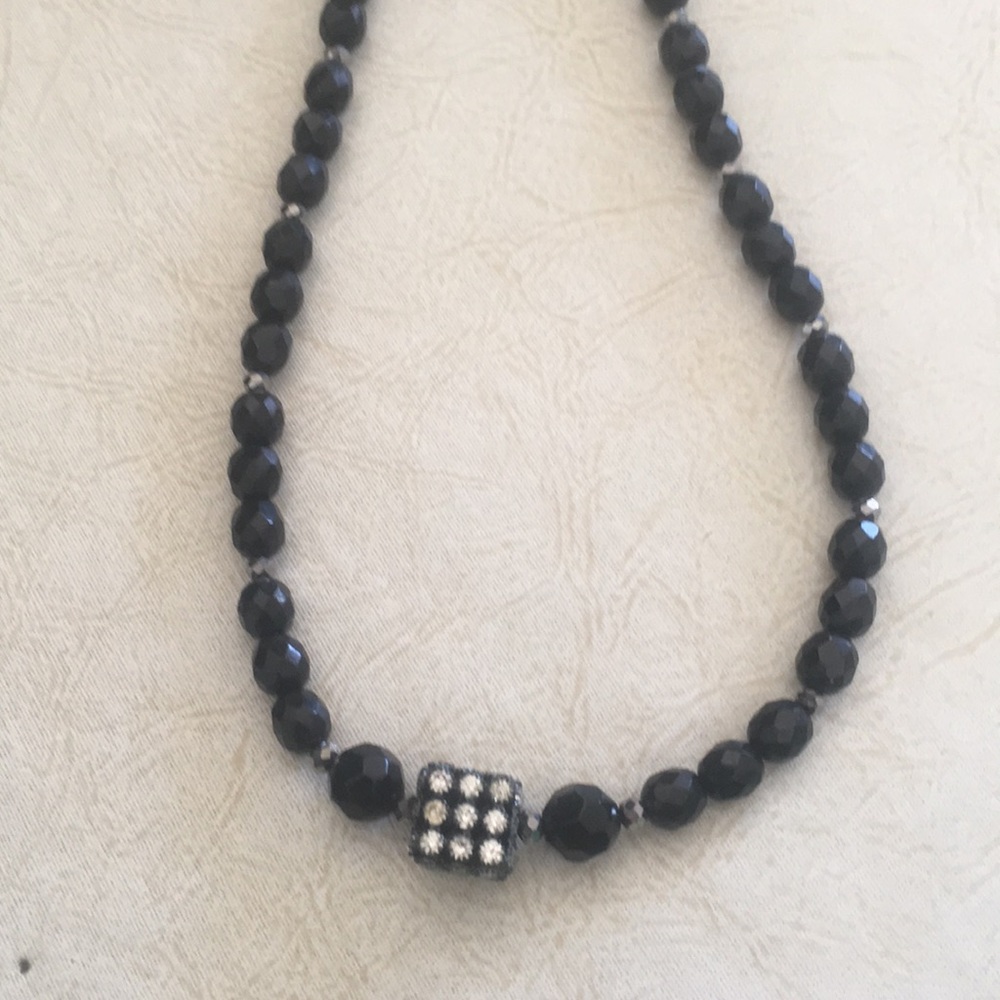 Black beaded necklace with Crystal Square bead